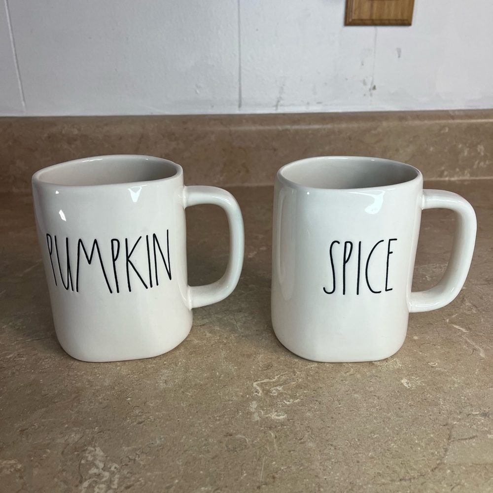 Rae Dunn White Mugs - "Pumpkin" & "Spice" Duo